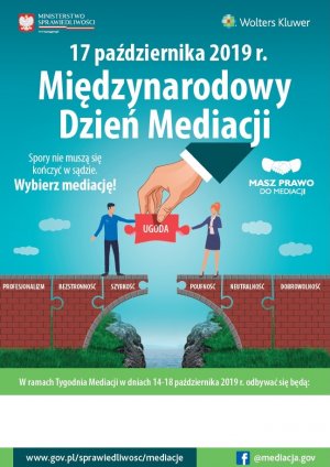 Plakat z napisem &quot;Międzynarodowy Dzień Mediacji&quot;