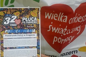 Podziękowania przekazane dla policjantów z Posterunku Policji w Dragaczu za zaangażowanie w WOŚP