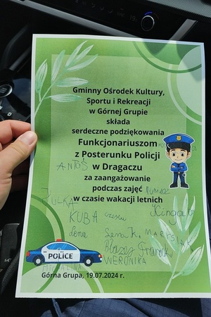 Podziękowanie dla policjanta za przeprowadzone spotkanie