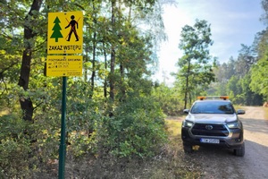 Pojazd Straży Leśnej wjeżdżający do lasu