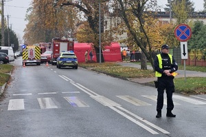 Policjant kieruje ruchem na drodze