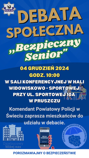 Plakat z zaproszeniem dla Seniorów do udziału w debacie społecznej