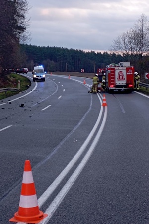 Widok służb pracujących na miejscu wypadku