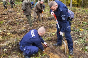 Policjanci i przedstawiciele samorządów wspólnie sadzą las