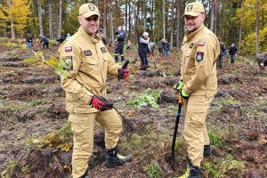Policjanci i przedstawiciele samorządów wspólnie sadzą las