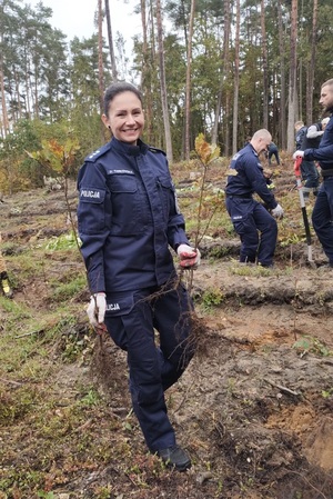 Policjanci i przedstawiciele samorządów wspólnie sadzą las