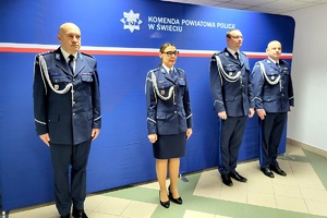 insp. Małgorzata Jorka Zastępca Komendanta Wojewódzkiego Policji w Bydgoszczy, insp. Marek Mitura Komendant Powiatowy Policji w Świeciu, nadkom. Krzysztof siwa Komendant Powiatowy Policji w Aleksandrowie Kujawskim, podinsp. Marcin Karwat p.o. Pierwszego  Zastępcy Komendanta Powiatowego Policji w Świeciu